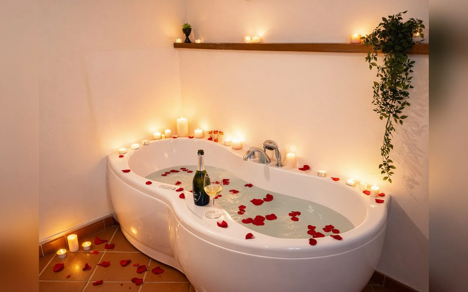 Vasca idromassaggio in camera, apparecchiata con candele - Oasis Apartment